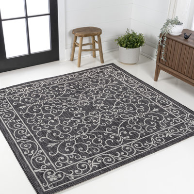 Tapis intérieur / extérieur noir / gris à tissage texturé Hagerman