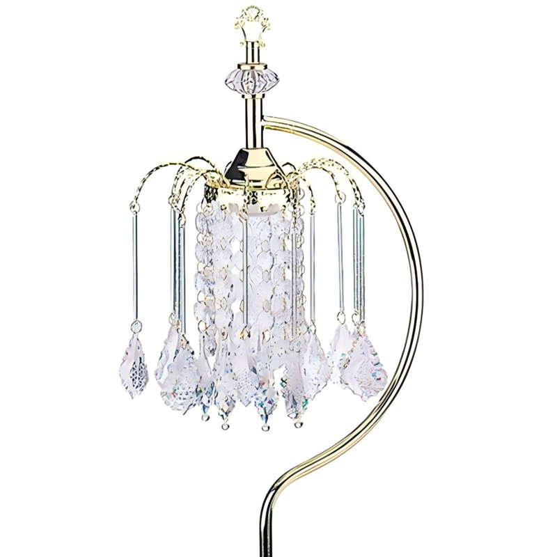Lampe de table haute 27 po en métal avec finition dorée, conception de lustre en cristal, Doré
