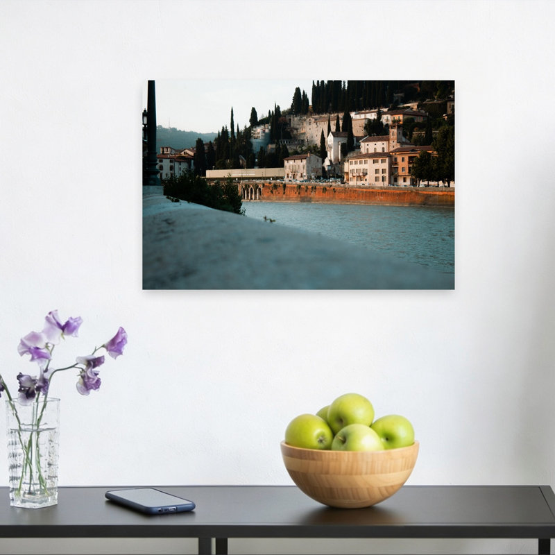 Verona Riverside Evening Serene Tranquil Abstract Cypress Architecture City Wall Art Print, 30.48cm H x 45.72cm W