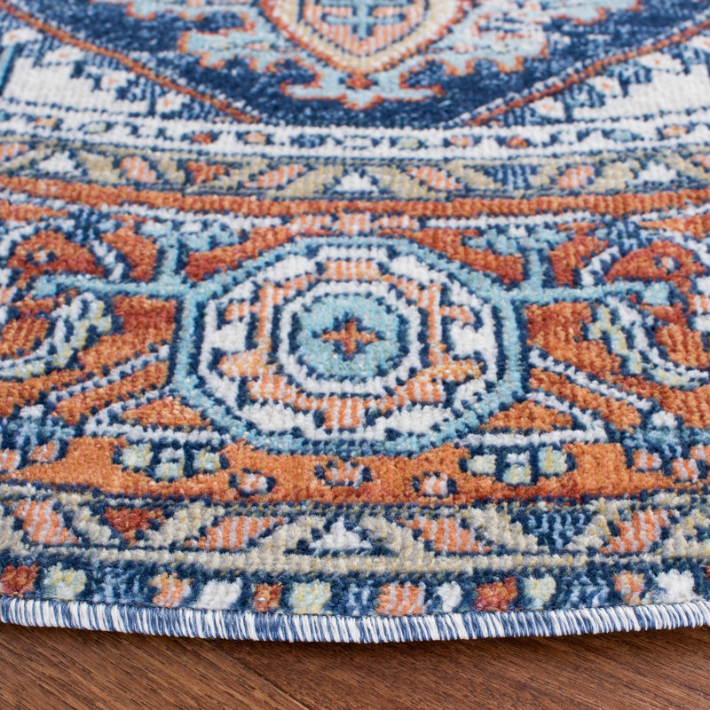 Fessler Oriental Navy/Rust Area Rug, Rectangle 3' x 5'