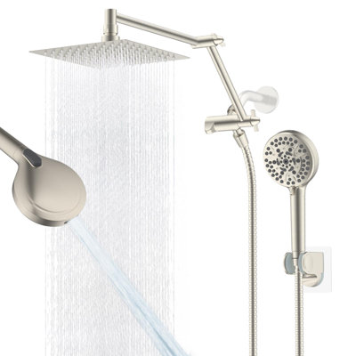 8” High Pressure Rainfall Shower Head With Handheld Spray, 16" Adjustable Extension Arm