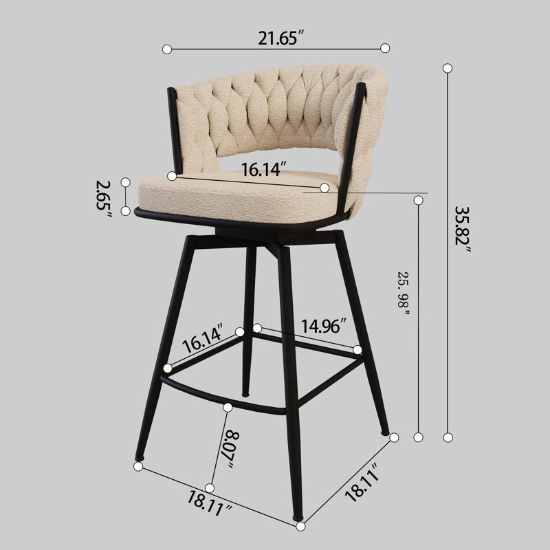 Celie  Upholstered Swivel Bar Stools, White, 2, Black