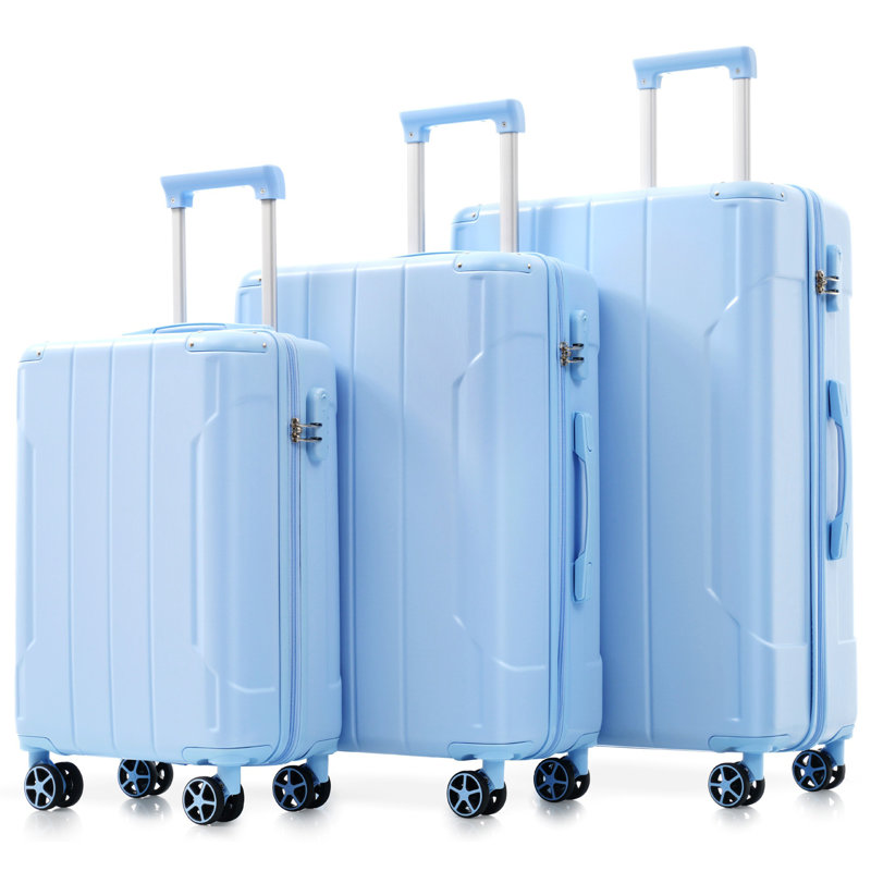 Ensembles de valises 3 pièces, valises rigides durables en ABS rigide avec roues pivotantes doubles 20/24/28 pouces (bleu ciel)