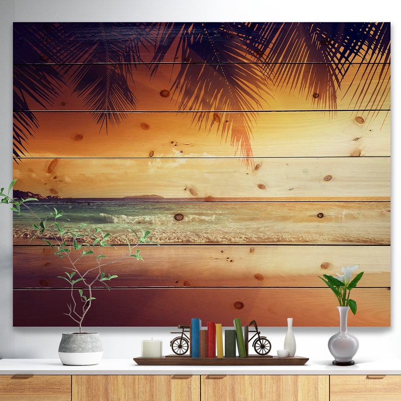 «Palm Leaves on Caribbean Seashore», impression, H 36 po x l 46 po x P 1,5 po, Bois