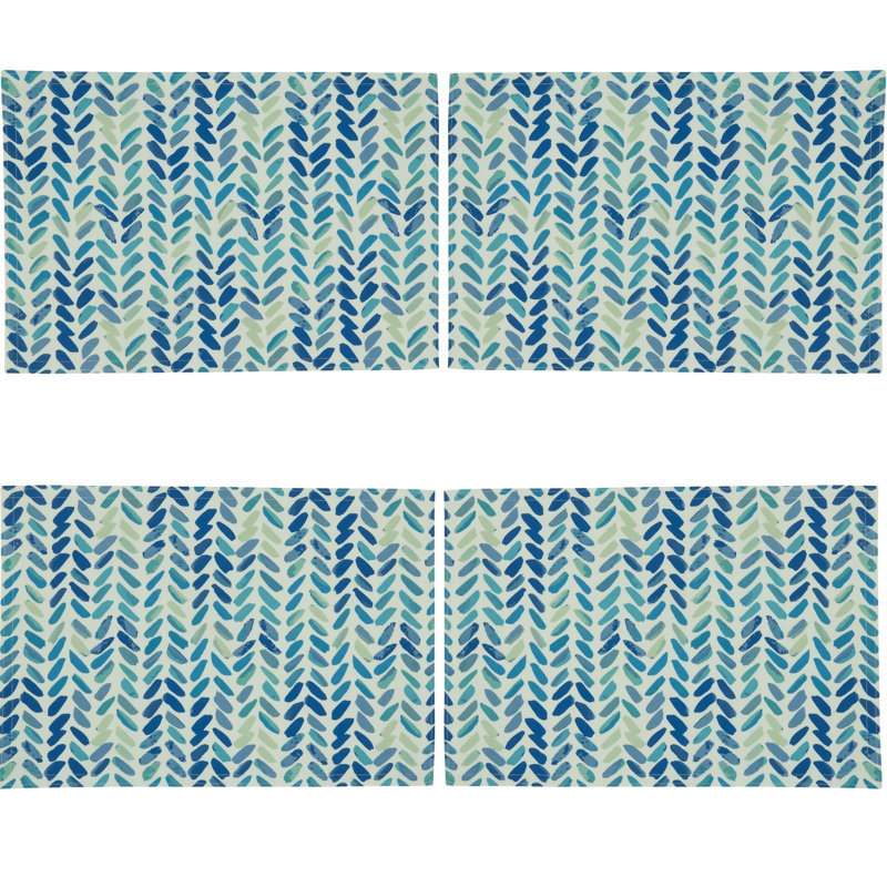 Blue Watercolor Chevron Polyester Rectangle Placemats, Set of 4