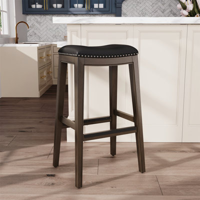 30" Bar Height Saddle Stool with Leather Seat by Lark Manor