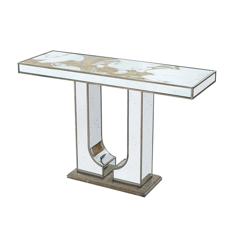 Console rectangulaire 47 po x 15,5 po x 31 po avec motif floral élégant et finition miroir argentée