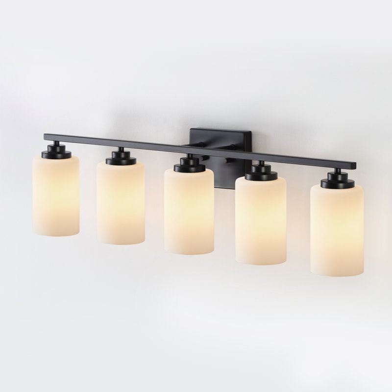 Éclairage pour meuble-lavabo avec verre blanc givré, Noir mat, 5