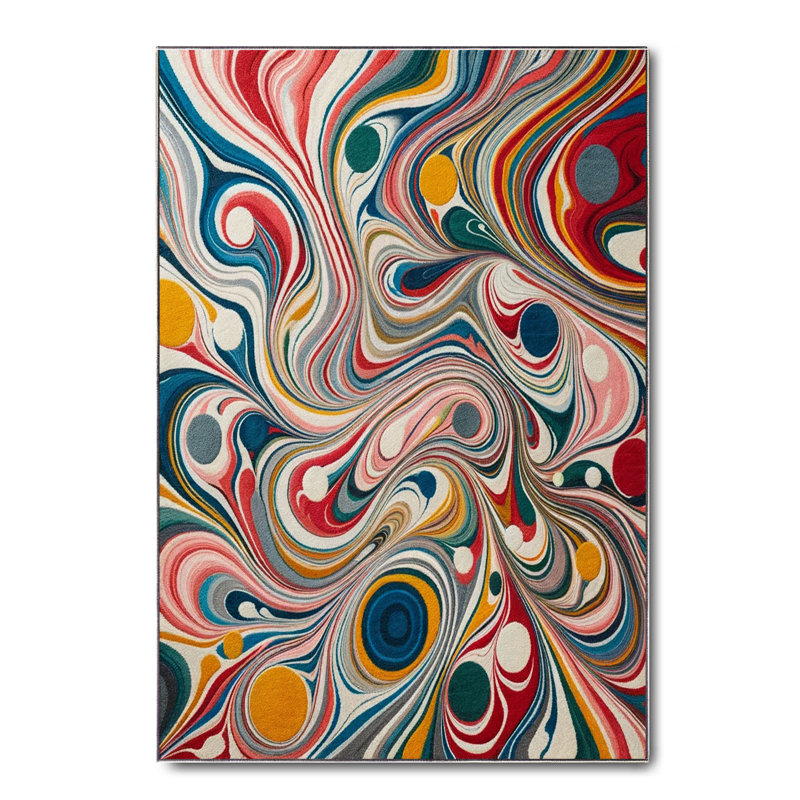 Marbling Colourful Machine Printed Chenille Area Rug, Rectangle 8'3" x 11'6"