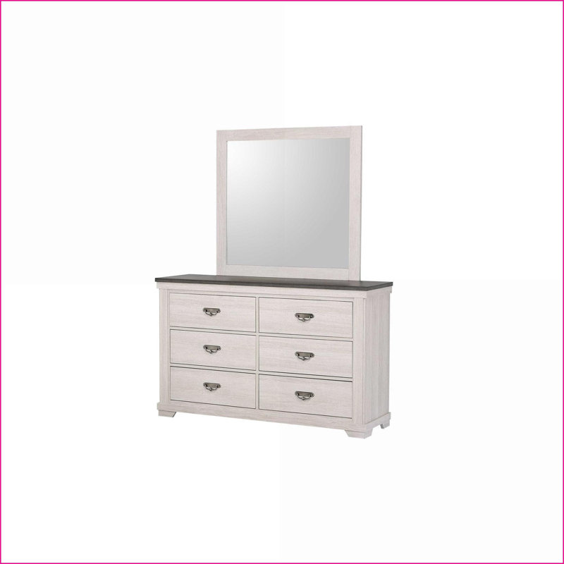 Commode rustique à 6 tiroirs gris avec commode rustique en bois | Beige gris + blanc | Bois