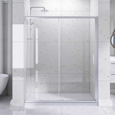 58,5 po -60 po L 72 po H Douche coulissante avec verre trempé transparent épais de 1/5 po en chrome | Poignée en acier inoxydable