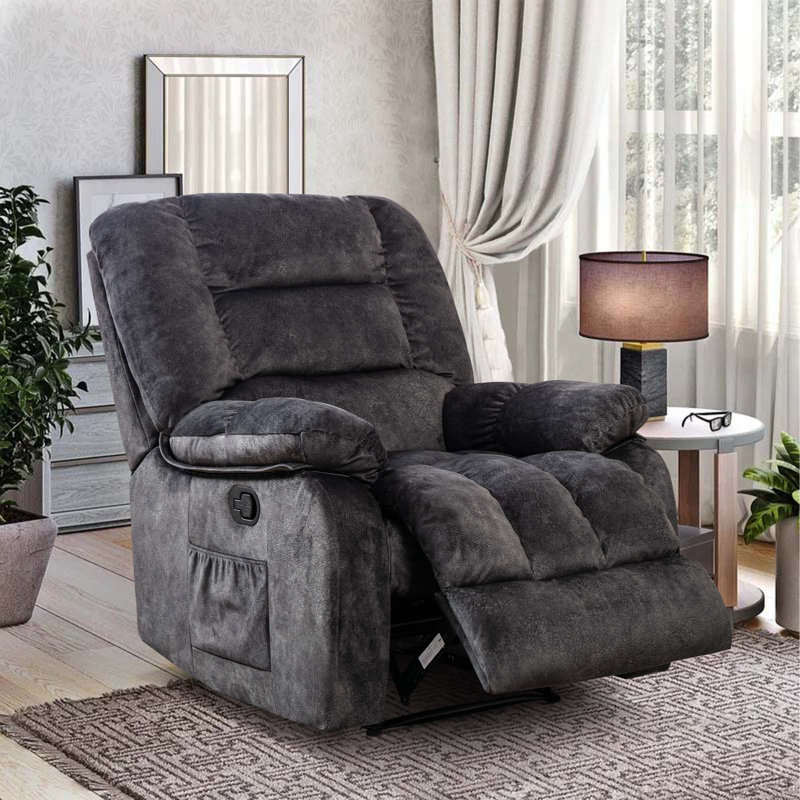 Lyquinn 35.8" Wide Contemporary Manual Reclining Massage Chair with Heating Function, Gray Velvet