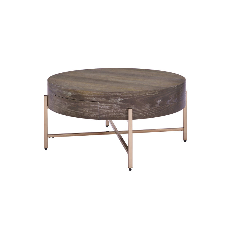 Table basse à 1 tiroir brun clair et champagne