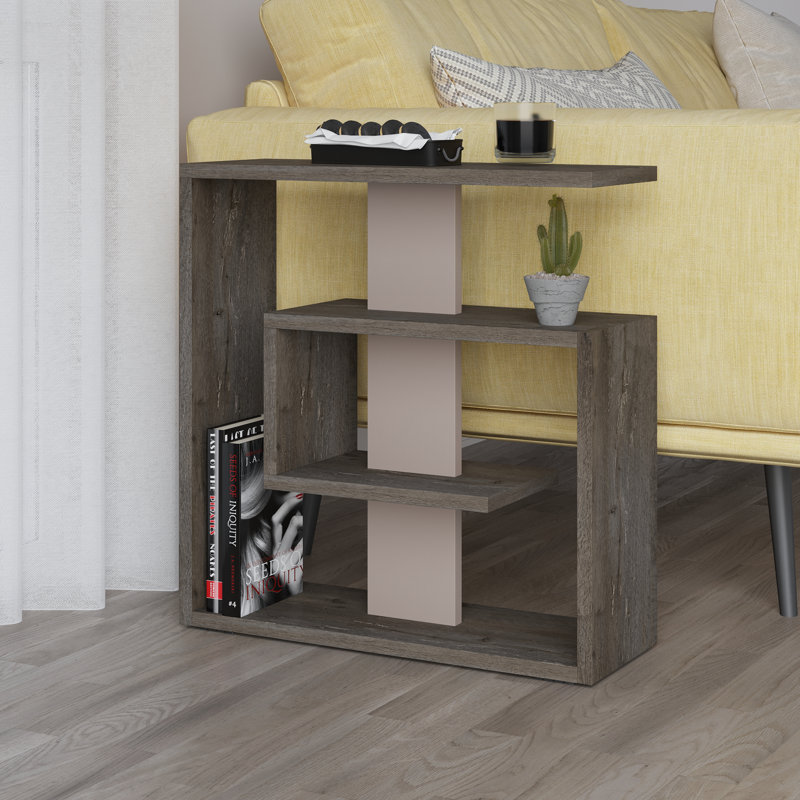 Saly Modern Side Table with Storage Shelves for Living Room, Dark Coffee/Light Mocha