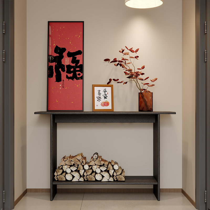 Table de véranda en bois massif de style moyen moyen, Noir, H 29,5 po x l 47,2 po x P 11,8 po