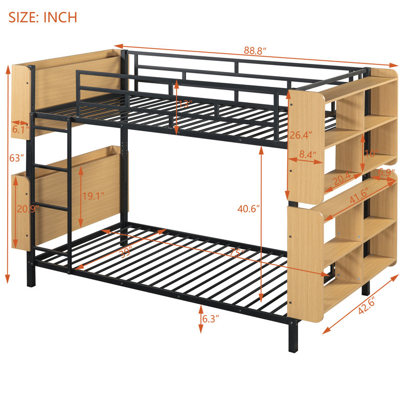 Separable Bunk Bed With Bookcase, Full Over Full, White