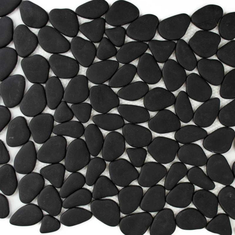 Huron Glass Pebbles Mosaic Tile, Black