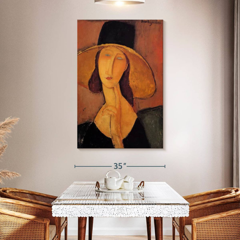Leisha Jeanne Hebuterne dans un grand chapeau, H 51 po x l 34 po