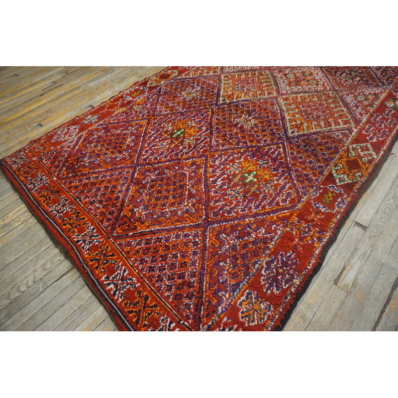 Vintage Mid Century Tribal Geometric Design Purple Moroccan Berber Carpet