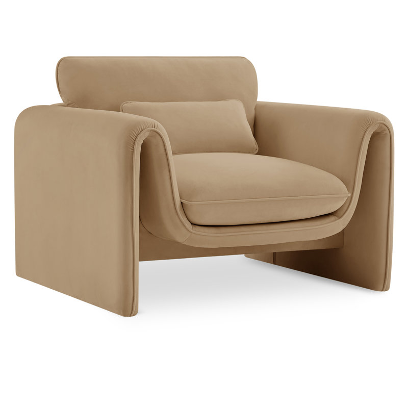 Hiroyo 42 inches W Velvet Armchair, Camel Velvet