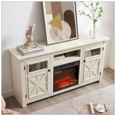 Meuble télé 2 portes, console média avec grange et foyer encastré de 18 po pour un divertissement à domicile élégant