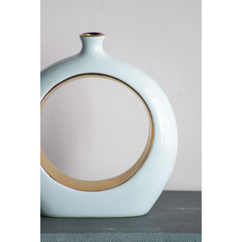 11X3.1X12" Round Vase,White/Gold