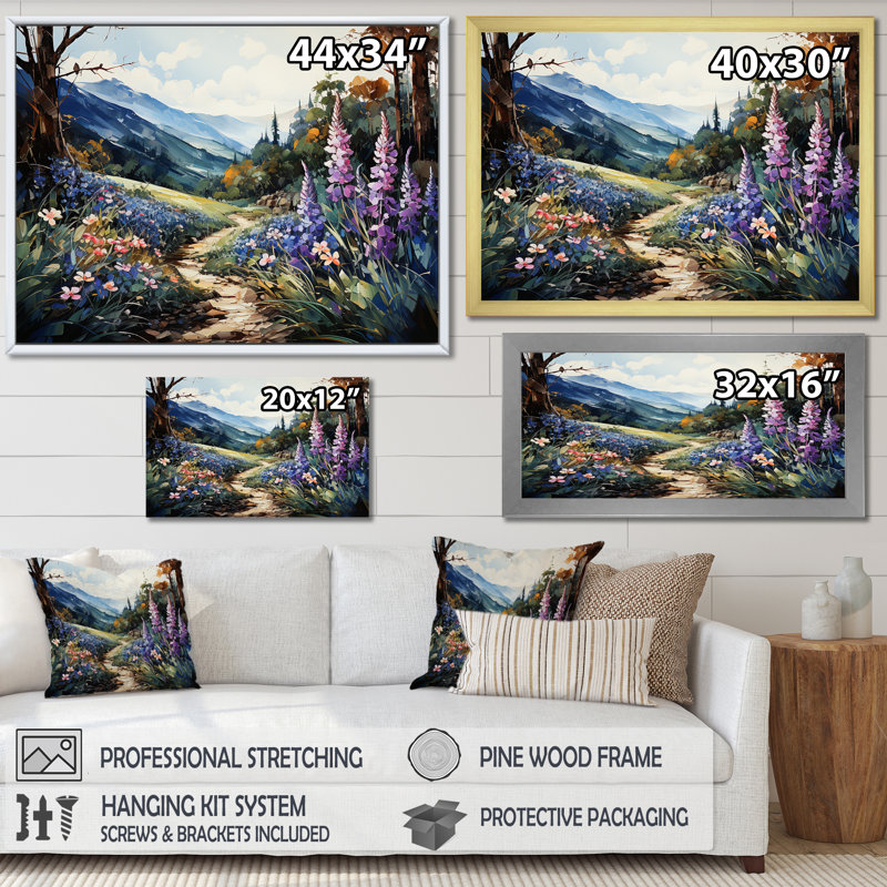 «Blue Bonnets Mountain Landscape» sur toile, Toile tendue, H 24 po x l 32 po x P 1 po
