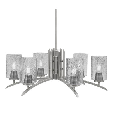 Kurve 6 Light Chandelier Shown In Graphite Finish With 4" Bubble Glass