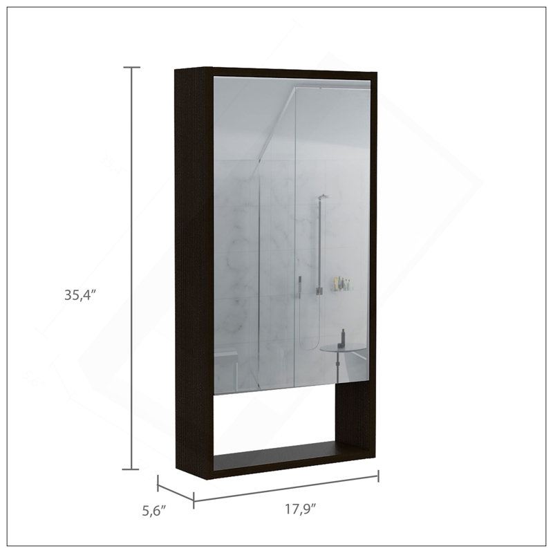 Armoire à pharmacie Modesto, une tablette ouverte, armoire à miroir avec deux tablettes intérieures, Noir