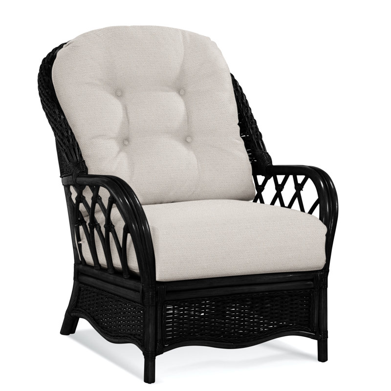 Chaise avec accoudoirs en rotin Everglade, Noir, noir, noir, noir, Performance texturée blanche; 0865-91