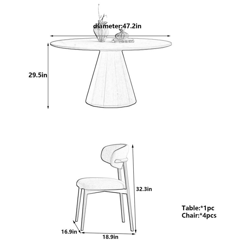 Table de salle à manger Modern, H 29,5 po x L 47,2 po x l 47,2 po