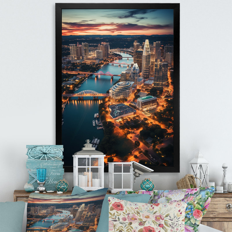 «Austin Beautiful Cityscape Spot I», reproduction sur toile, Cadre simple noir, H 20 po x l 12 po x P 1 po