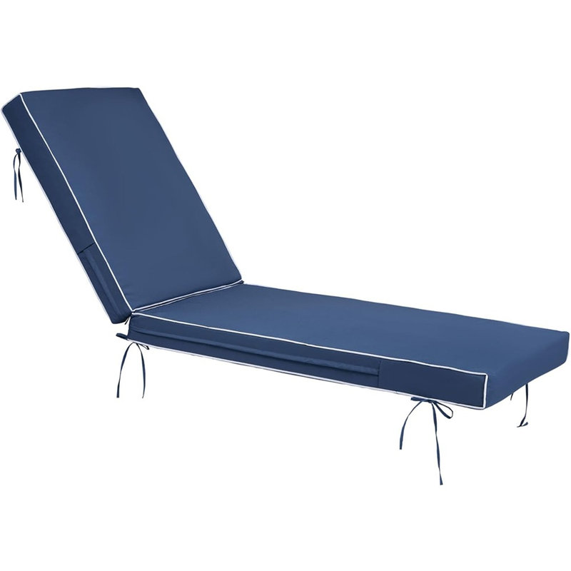 Outdoor Chaise Lounge Cushion, Waterproof Fade-resistant Patio Lounger Chair Cushion For Pool, Blue And White