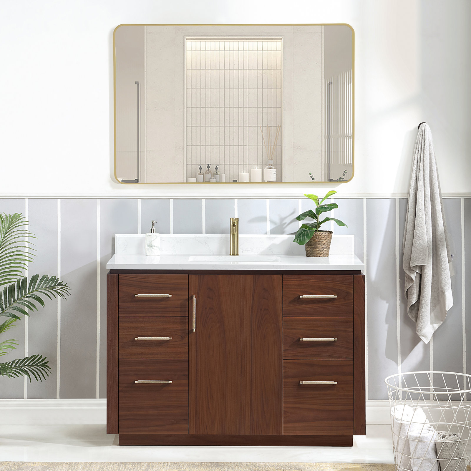 Cloverfield 48'' Single Bathroom Vanity, Natural Walnut, Gold