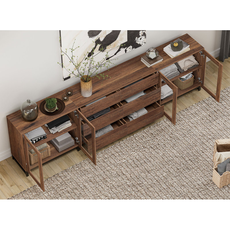 3 In 1 Multifunctional Dresser With Glass Doors And 6 Drawers, Modern Chest Of Drawers With Adjustable Shelf, Closet Organizers And Storage Cabinet For Bedroom