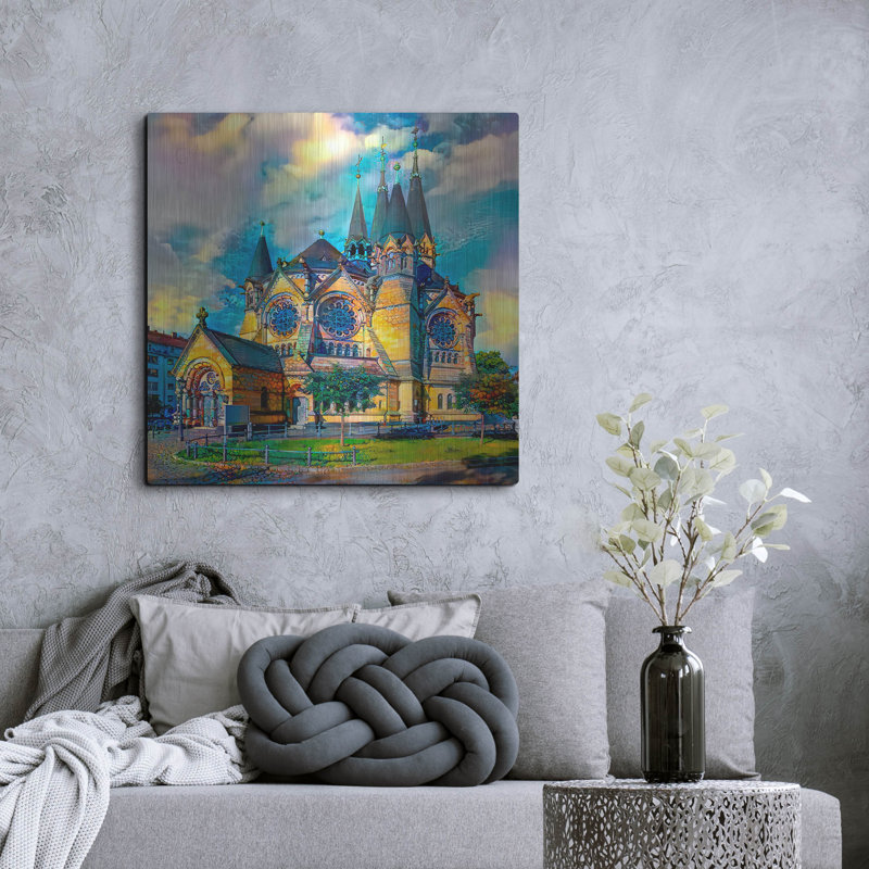  «Ringkirche Wiesbaden Church» par Pierre Gavidia, art mural en métal, 36 po x 36 po, H 36 po x l 36 po