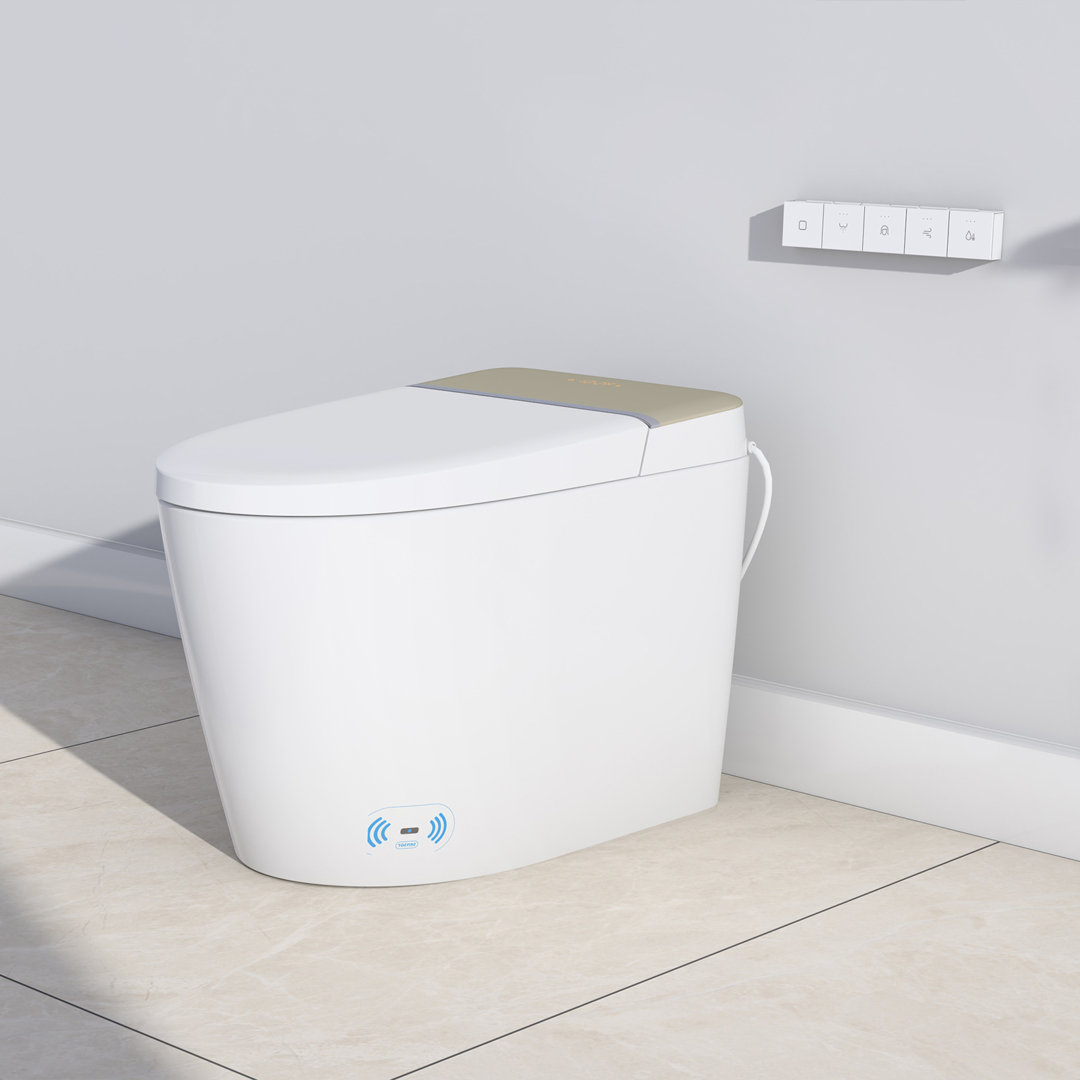 Smart Toilet With Bidet Built In, Auto Open & Close, Foot Sensing Bidet Toilet Combo With Auto Flush, Remote Control FANGFLOWER