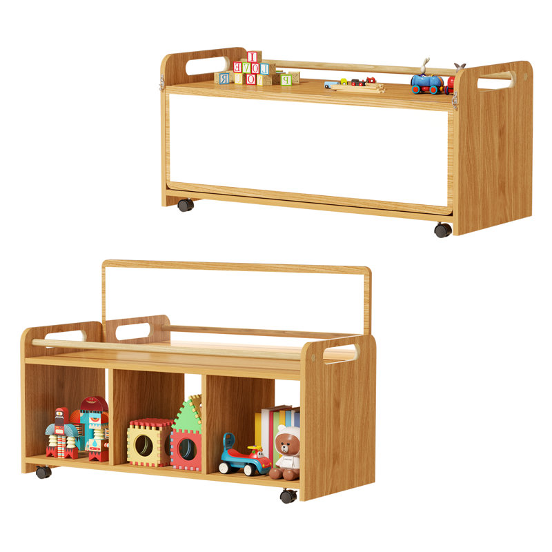 Étagère de rangement pour jouets à 3 compartiments avec miroir en acrylique, organisateur de bibliothèque réversible pour tout-petits et enfants Montessori