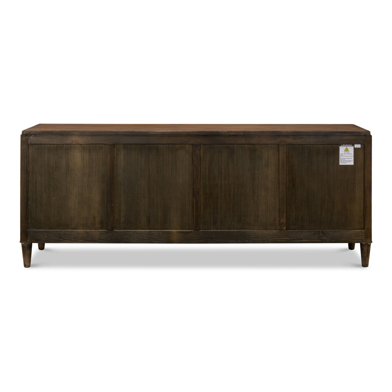 Deco 87'' Brown Solid Wood Sideboard with Mirrored Details