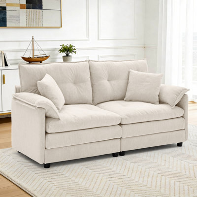  KORSER Loveseat Sofa with Deep Seat Cloud Couch with 2 Pillows , Chenille 2-Seater Sofa Small Couch for Living Room, Assembly Required