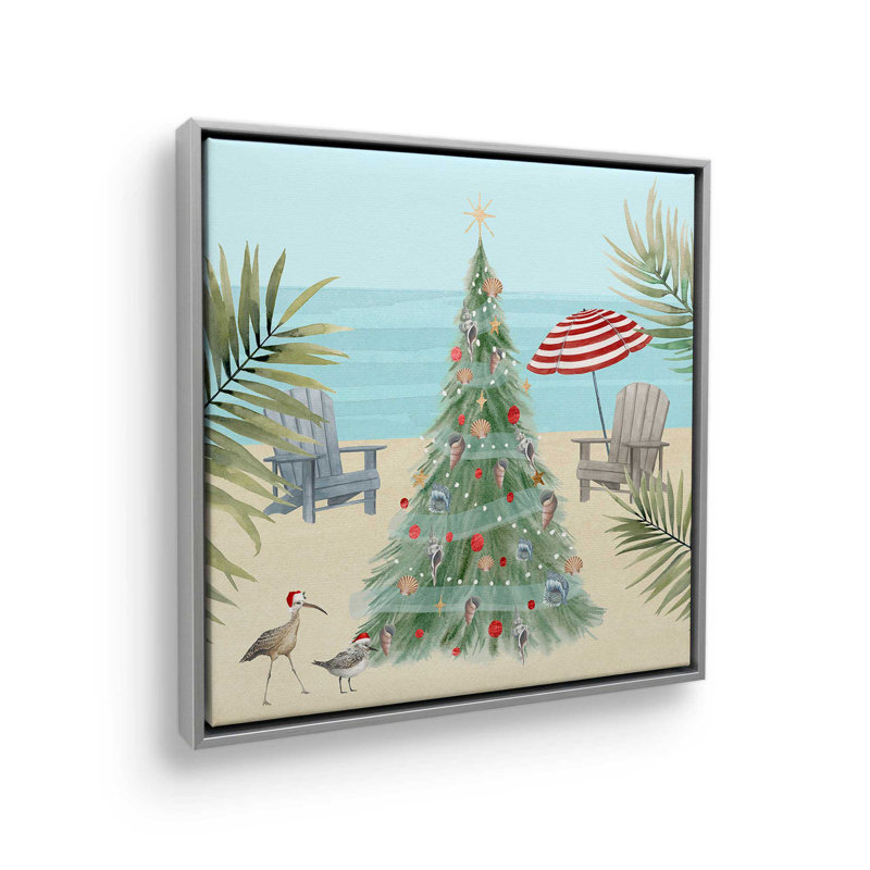 Beachside Christmas II, reproduction sur toile dans un cadre américain, Cadre argenté, H 16,75 po x l 16,75 po x P 1,75 po
