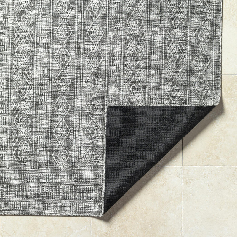 Tapis rectangulaire noir / crème en polypropylène tissé à la machine Jual, Rectangle 2 pi x 2 pi 11 po