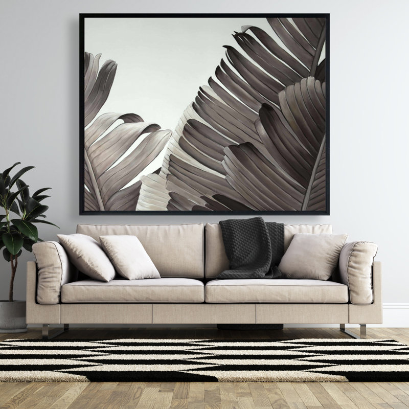 Grayscale Tropical Leaves Print On Canvas