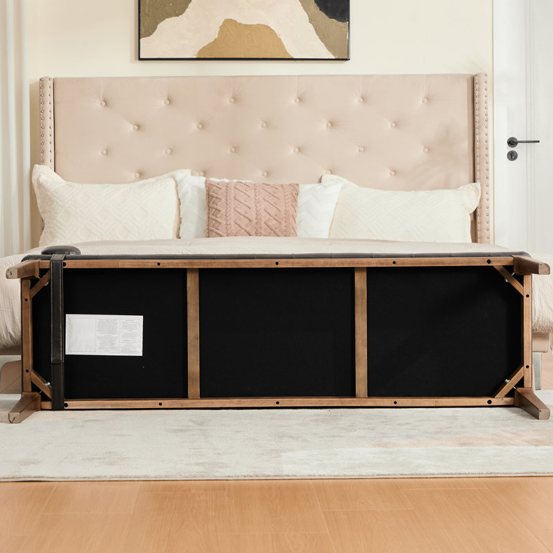 Banc rembourré en similicuir de 66 pouces, banc de bout pour chambre à coucher et garde-robe, Coffee