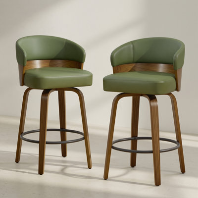 Tabouret de bar pivotant en noyer courbé de style Mid-Century avec siège rembourré épais et capacité de 350 lb (ensemble de 2)