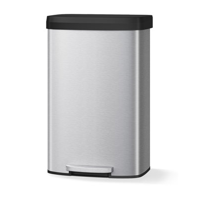 Large 21 Gallon / 80L Stainless Steel Kitchen Trash Can - Step-On Pedal - Soft-Close Plastic Lid - Liner Rim, Odor Control, Rear Handle - Garbage Bin for Home, Office, Bathroom - Stainless Steel Color