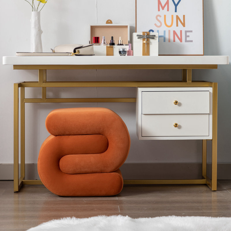 Velvet Ottoman, Orange Velvet