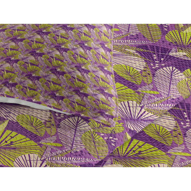 Vibrant Floral Coverlet, Twin Bedspread + 1 Standard Sham, Green/White Floral