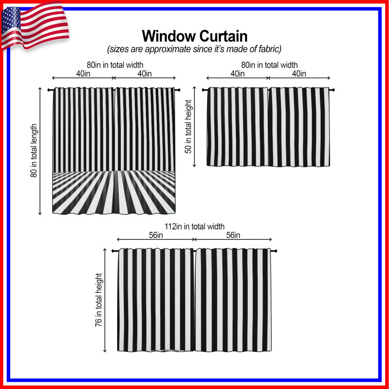 Rideau noir et blanc à rayures verticales et rideaux obscurcissant - 2 panneaux, 20in x 50in - 2 panels, Transparent