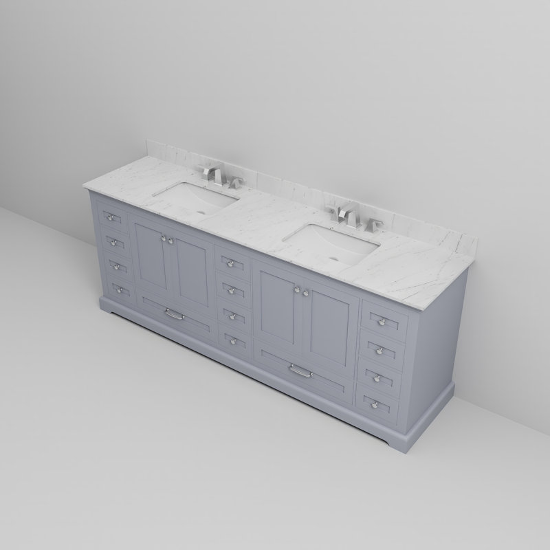 Ensemble de meuble-lavabo double 84 po Dukes, Gris foncé, Marbre de Carrare blanc